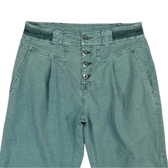 Sundance Pleated Front Exposed Button Linen Tencel Stretch Sage Green Pant Size2 - Picture 3 of 7